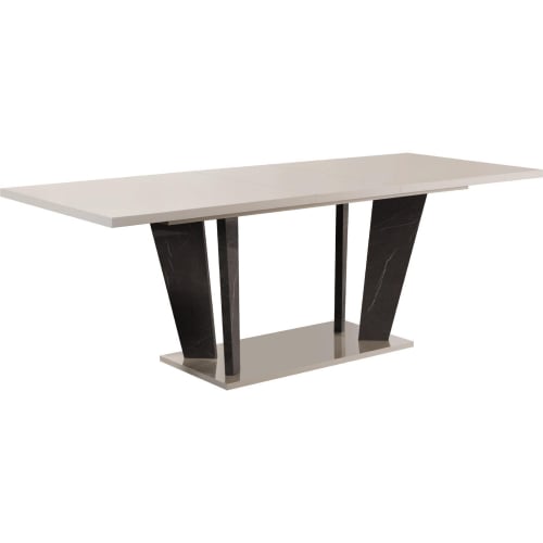 Sonia 59" Ext Dining Table in Pearl Metallic Lacquer & Brown Marble Look